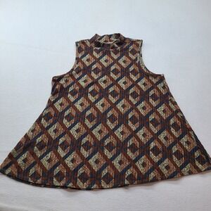 Bobeau Sleeveless Top Womens L Multi Color Excellent Geometric Mock Neck Ribbed